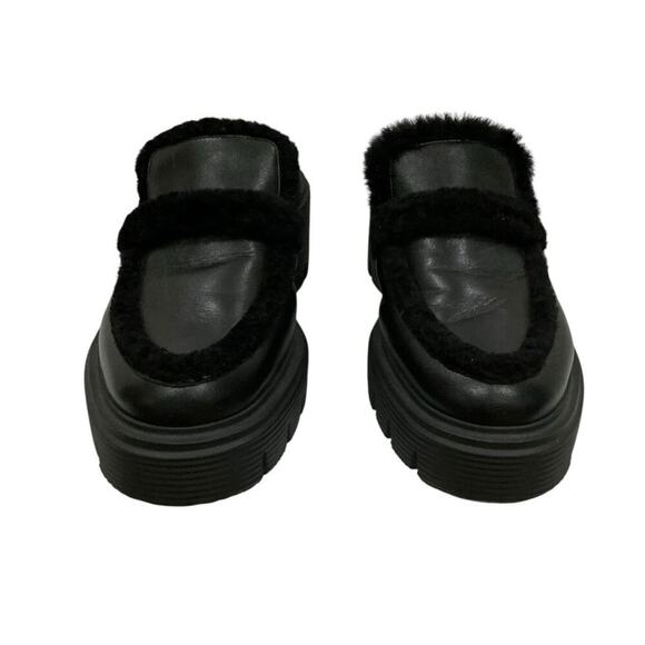 Stuart Weitzman Soho Chill Suede Shearling Loafer Mule Black 9.5B Platform - Picture 4 of 12